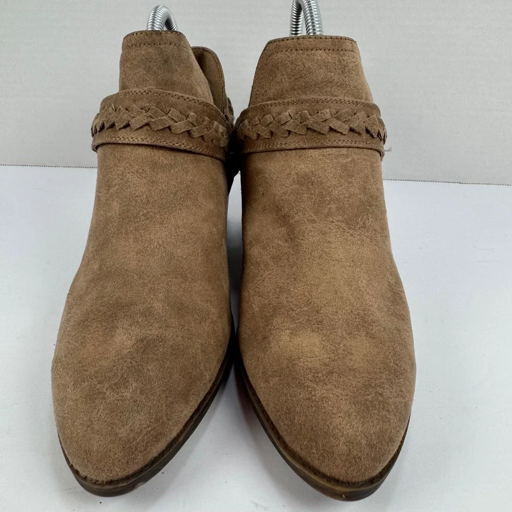 Fergalicious Integrity Tan Faux Suede Braided Ankle Booties Women 8 Western Boho